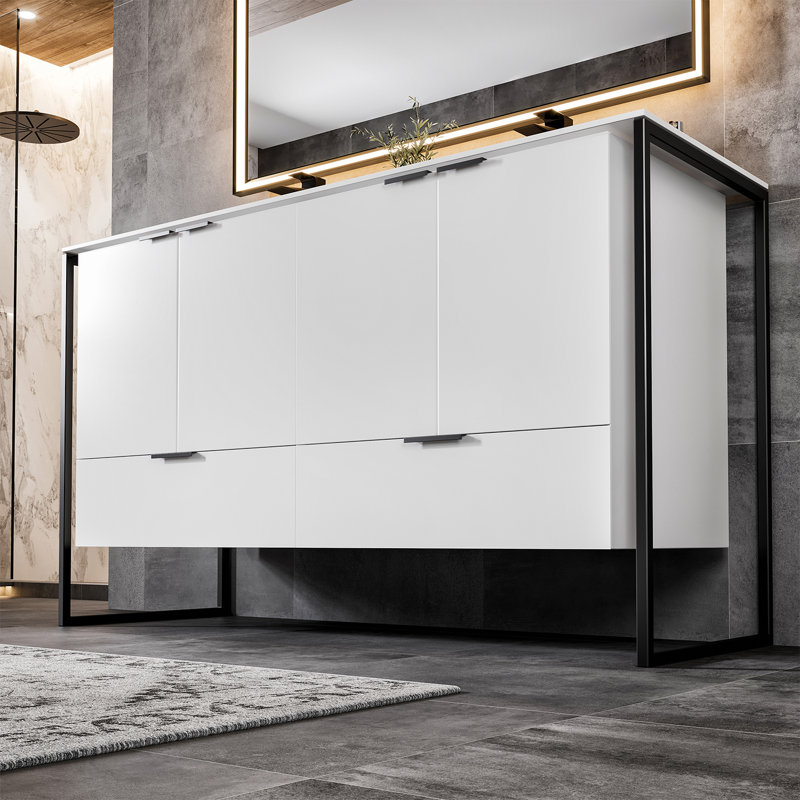 Meuble-lavabo Gritton de 48 po avec pieds métalliques, Gris