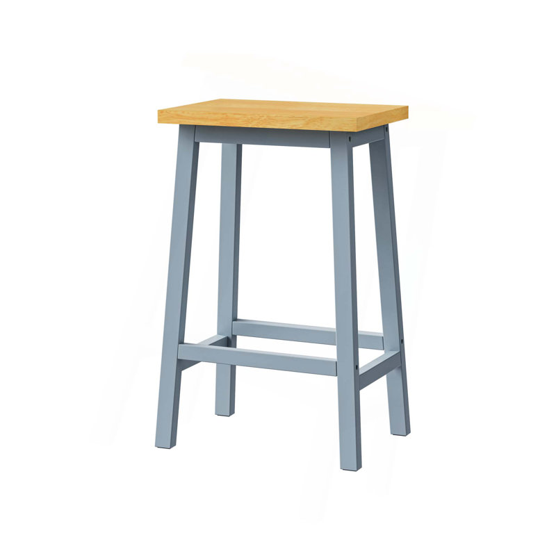 25.6" Tall Farmhouse Solid Wood Bar Stools With Footrests(Set Of 2), Blue