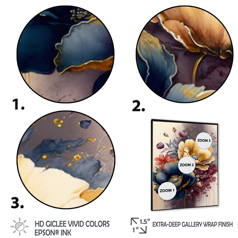 «Night Shade Poppy Floral Design I», reproduction sur toile, H 32 po x l 24 po x P 1 po, Impression noire sur toile encadrée