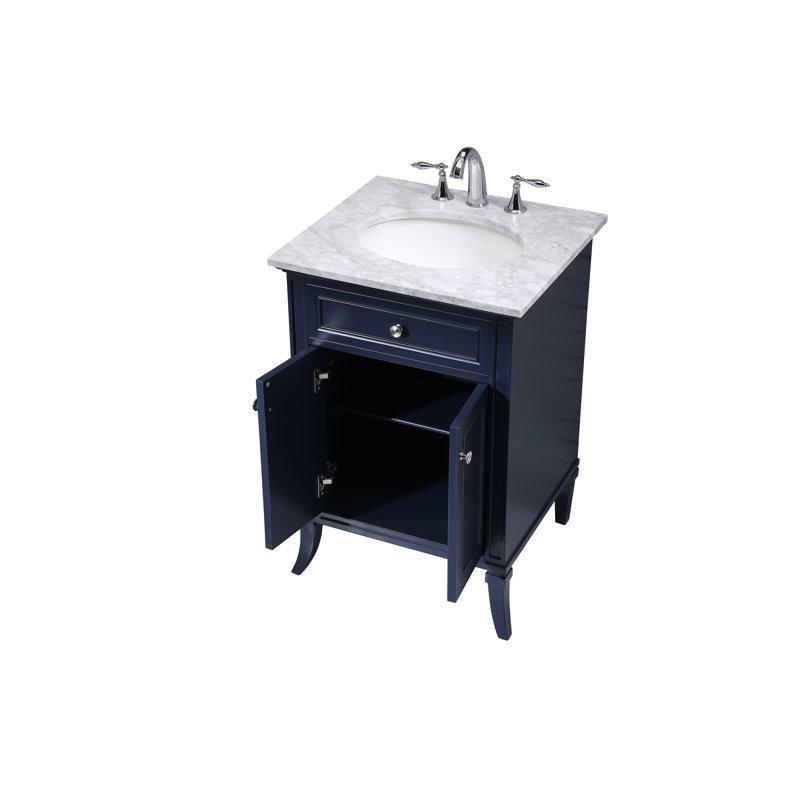 Ensemble de meuble-lavabo simple 24 po Inverleigh, Carrare blanc, Bleu, Chrome