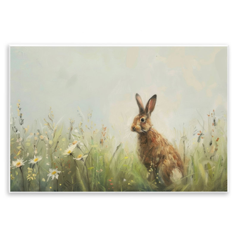 Plaque murale lapin avec marguerites, design par LSR Design Studio, H 10 po x l 15 po
