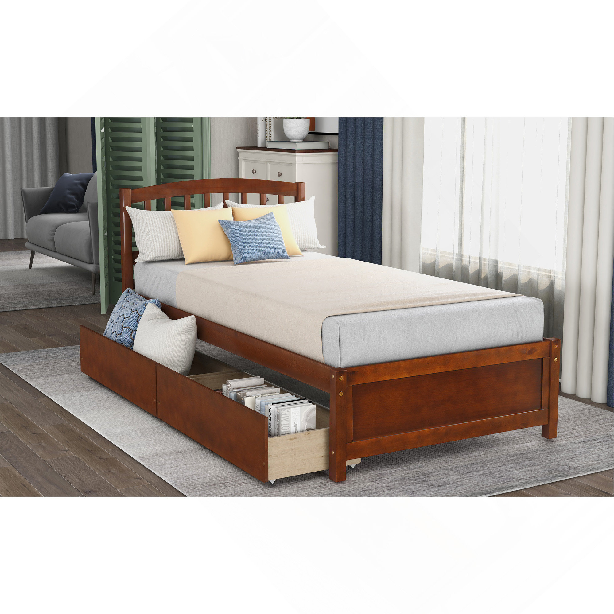Latitude Run® Twin Platform Storage Bed Wood Bed Frame With Two Drawers ...