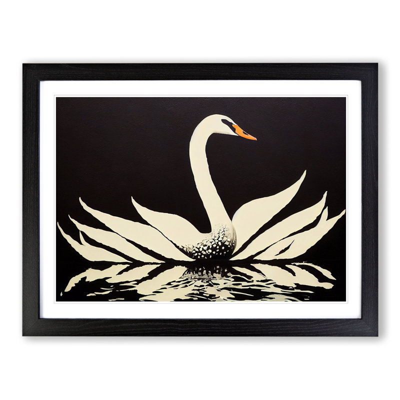 Eye Catching Swan Abstract 1 Piece Single Picture Frame Painting, 34cm H x 46cm W x 2cm D, Black Framed