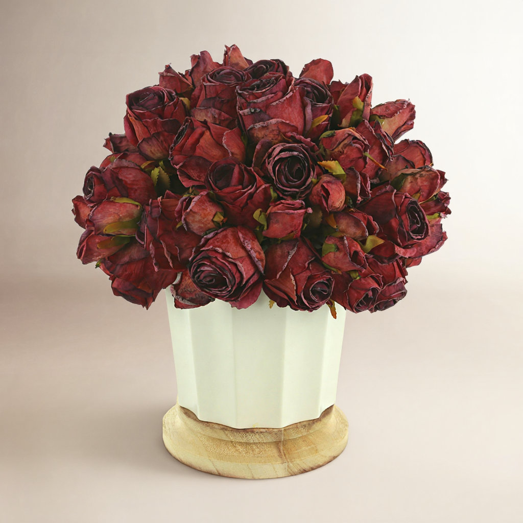 Polysilk Rose Arrangement in Pot, Red