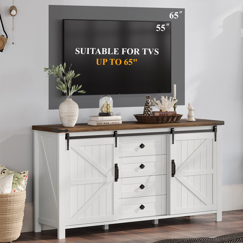 Dreavyn 60" Sliding Barn Door Sideboard with Drawers, Cream