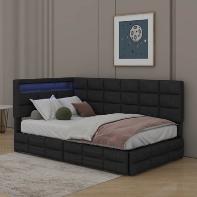 Upholstered Twin Size Daybed With 2 Drawers,LED Lights And Charging Station