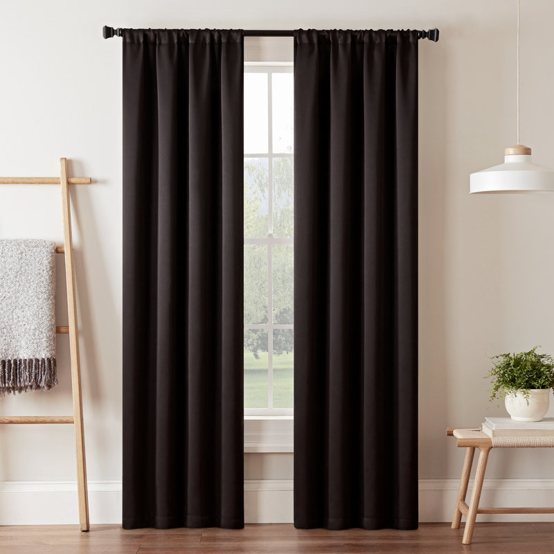 Black Polyester Blackout Rod Pocket Curtain Panel, 37x63