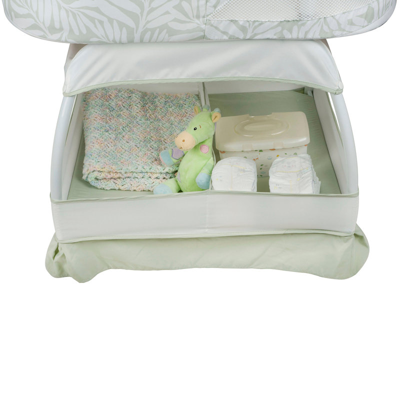 Bassinet with Bedding with Mattress, Sage Fern Leaves