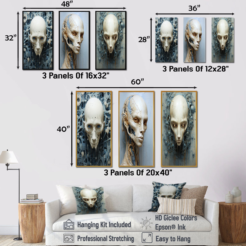 Minimalism Aliens Skull, Gold Floater Framed, 40'' H x 60'' W