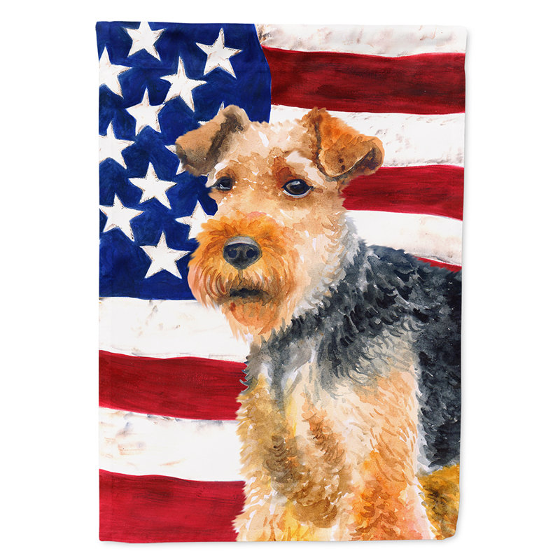 2 côtés en polyester de 2 côtés american drapeau de jardin, Welsh Terrier drapeau É.-U.