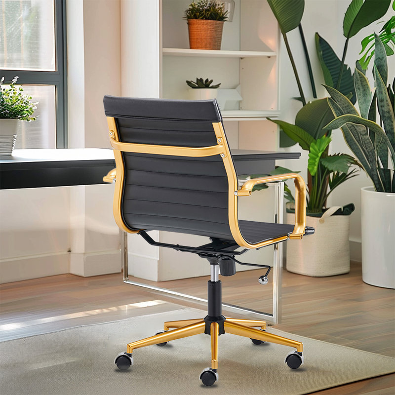 Fauteuil de conférence ergonomique à dossier moyen Rogalski, Noir, Or