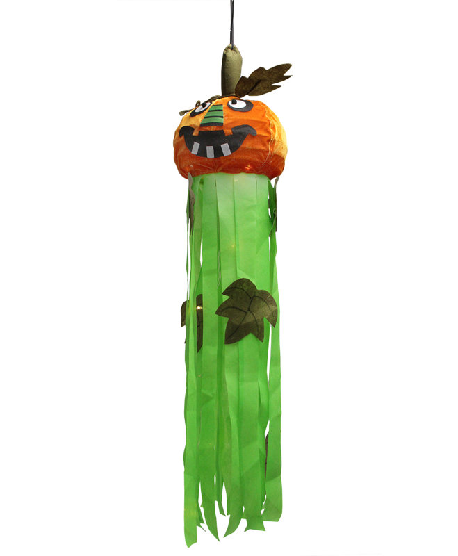 Décoration d'Halloween suspendue citrouille-lanterne 46 "orange et verte à DEL 46"