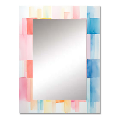 Paster color cubes patterns III - Geometric Unique Mirror, Modern Large Wall Mirror, Printed Metal Art