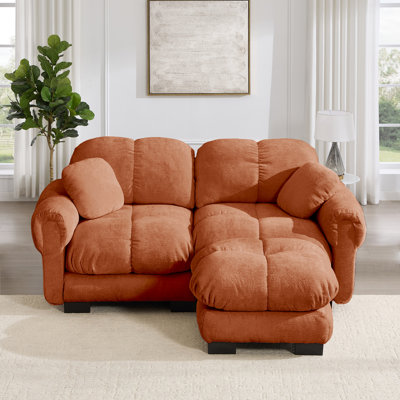 Canapé en L Chenille Cloud, accoudoirs rembourrés doux, canapé de style pétale avec repose-pieds mobile, coussins exquis et coussins de dossier matelassés, assemblage facile, convient au salon, orange