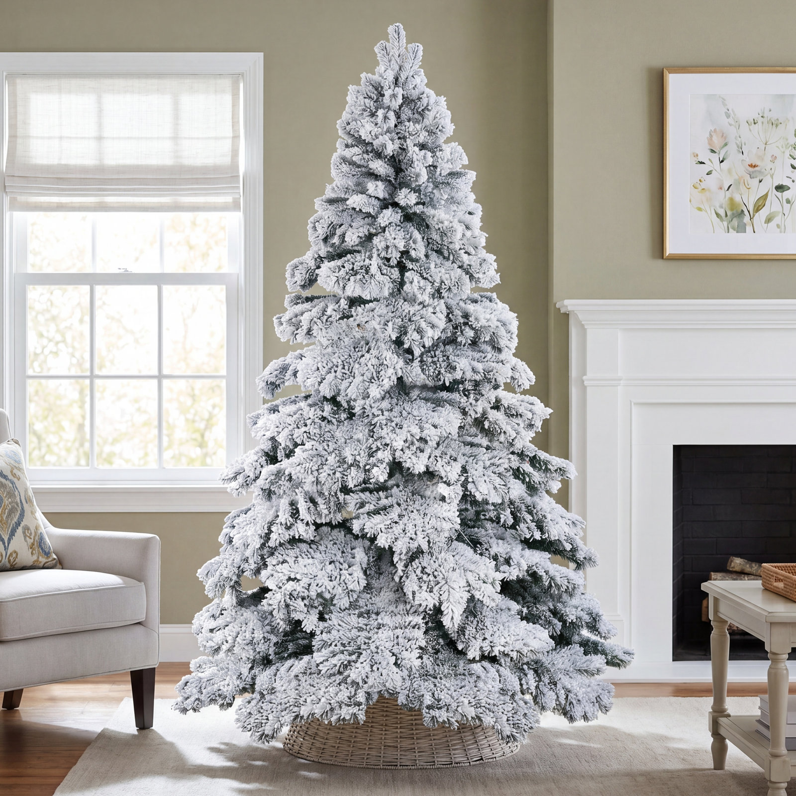 Frosted Pre-Lit Pine Christmas Tree, 7.5 ft