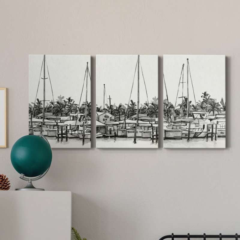 Neutral Tropics II - ensemble de 3 peintures sur toile tendue, H 18 po x l 36 po x P 1 po
