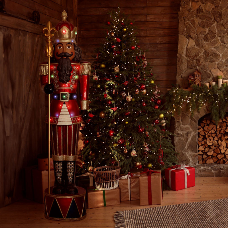 6-Foot Red and Gold LED Nutcracker Greeter Statue