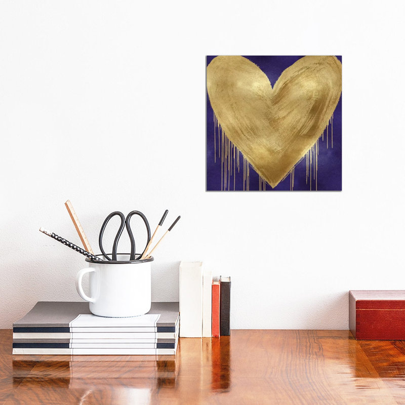 Big Hearted Gold on Purple 1 Piece Wrapped Canvas Wall Art, 30.48 cm H x 30.48 cm W