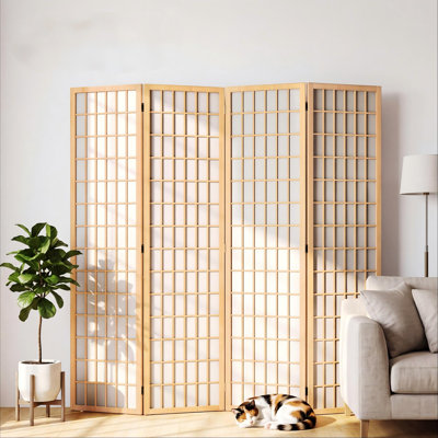  Room Divider Wall 4 Panels, Folding Privacy Screen for Room Separation, Shoji Screen Japanese Style Room Divider Screen, 5.9 Ft, Natural