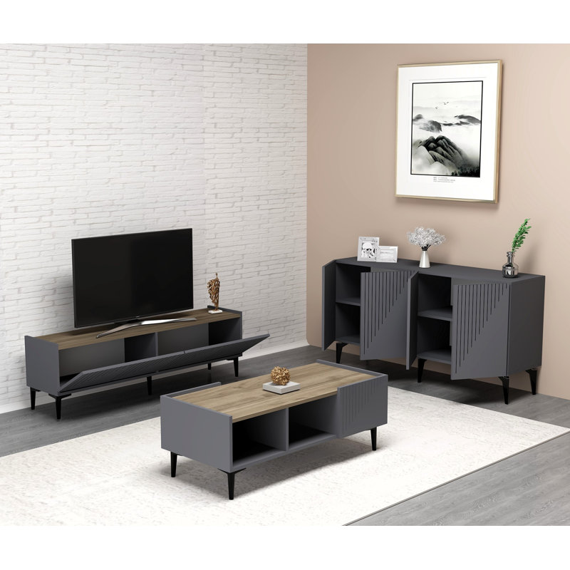 Fechteler 3 Piece Coffee Table Set, Black