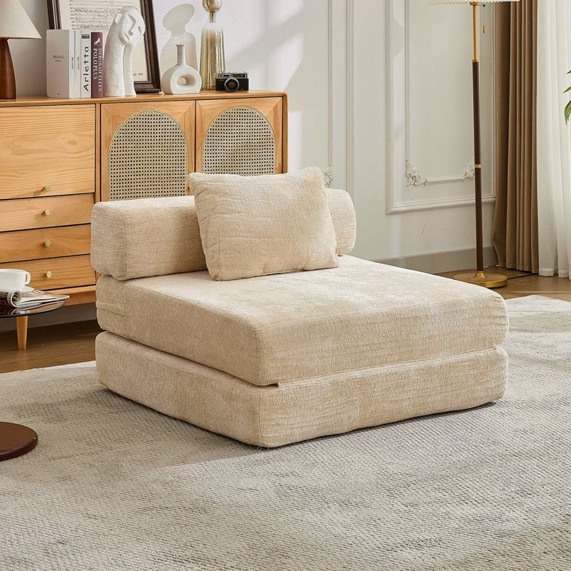 Compression Sofa,Convertible Floor Sofa Bed With Fixed-Shape Frame,Single Seater Boneless Modular Sectional Sofa,No Assembly Required,Chenille Fabric,For Living Room Bedroom