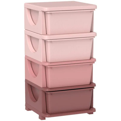 Pink 30" 4-Tier Kids Storage Dresser Tower with 4 Drawers