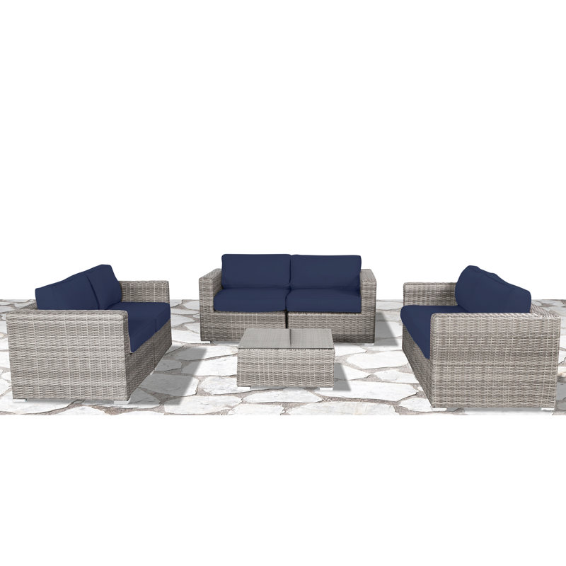 Ensemble de conversation avec coussin 6 personnes Tonioni, Bleu marine Sunbrella
