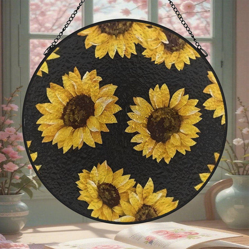  Panneaux de vitrail tournesol Suncatcher pour décor de fenêtre, 9,8 x 9,8 po (25 x 25 cm)