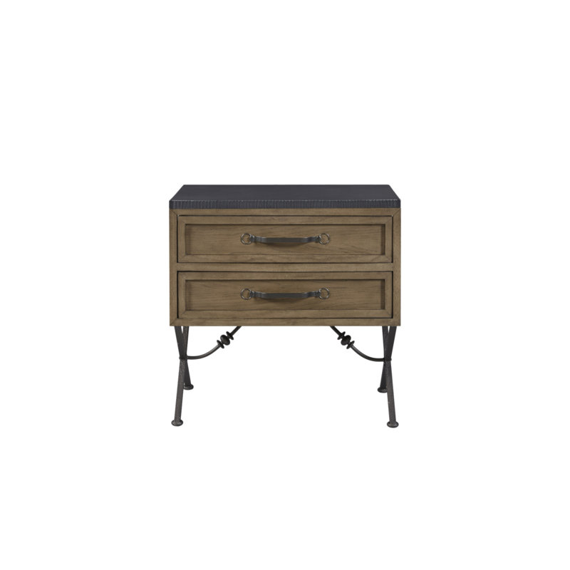 Table de chevet 2 tiroirs - Amande, Noir/noyer