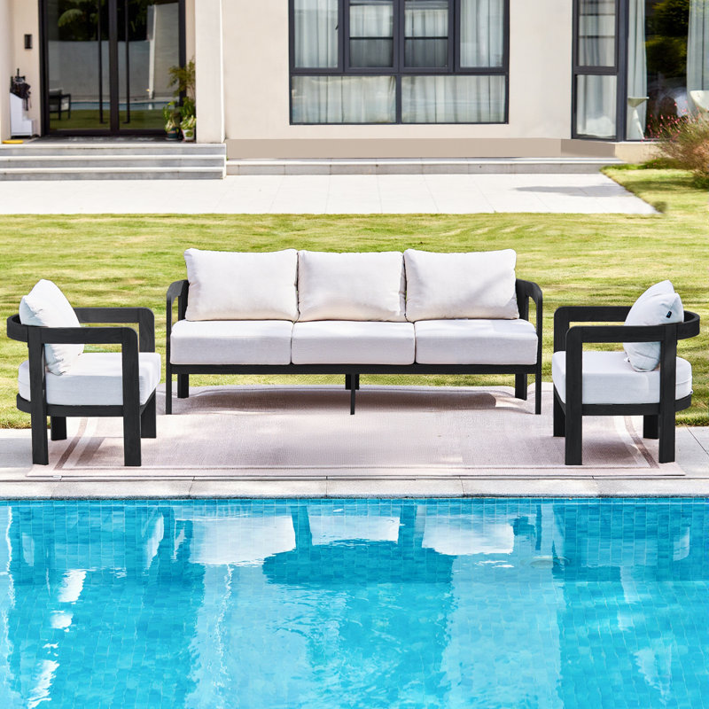 5-person Outdoor Seating Group With Cushions, White Cushion/Black Frame