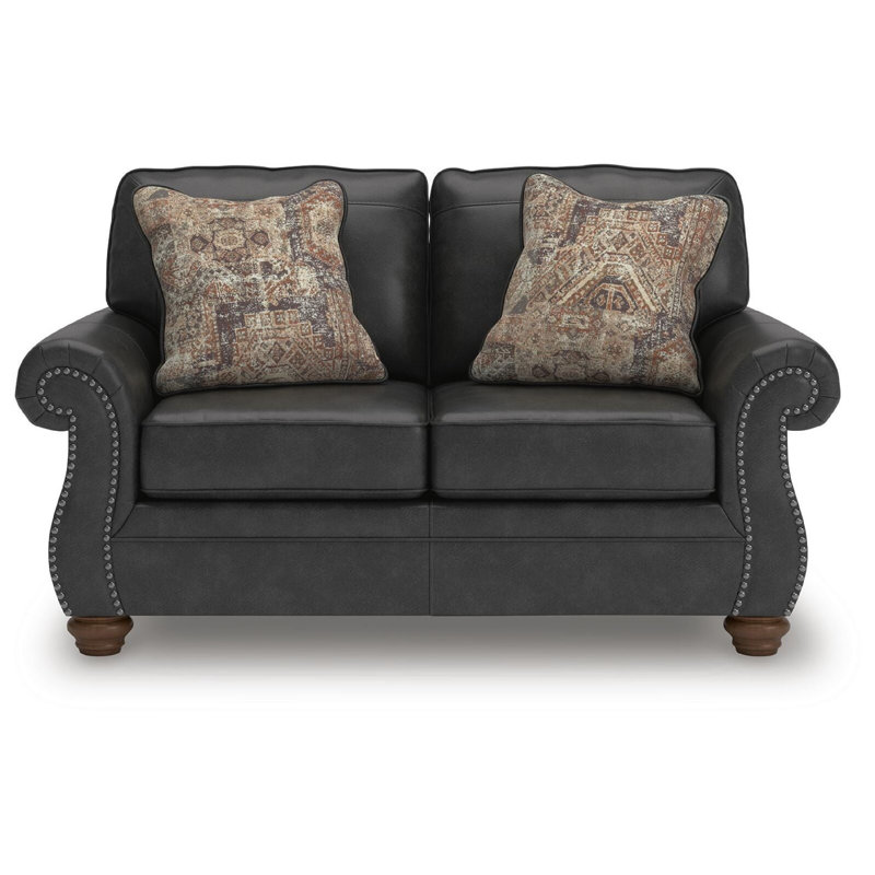 Causeuse Cyrus avec 2 coussins décoratifs, similicuir gris granit, 68 po