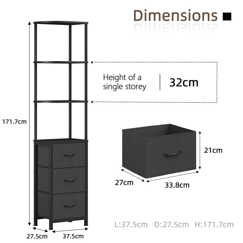 172cm H x 38cm W Metal Corner Bookcase, Black