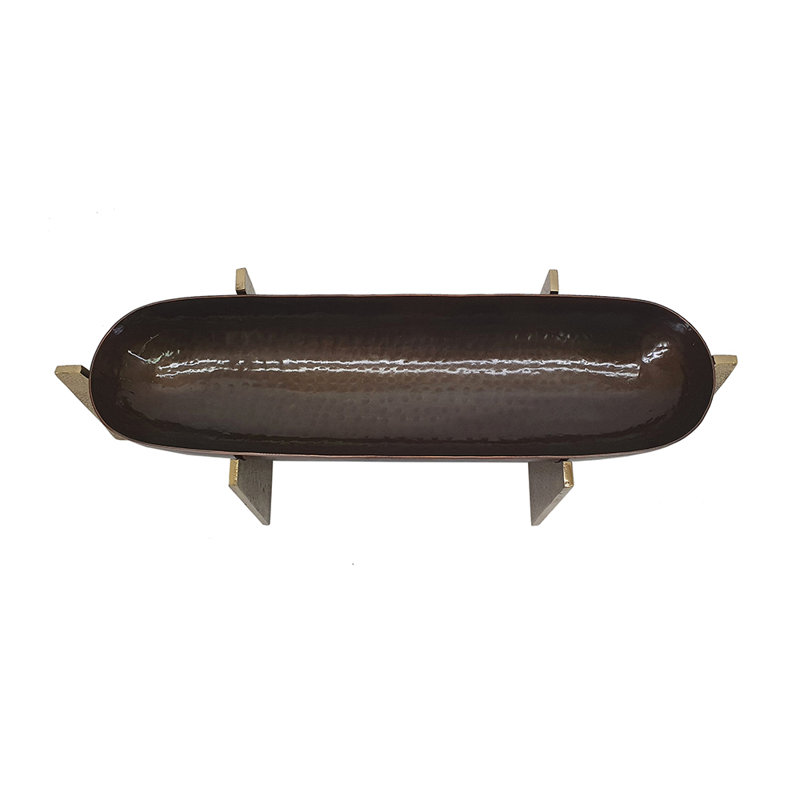 Plateau ovale décoratif sur pied 19,5 x 6,5 x 5 po