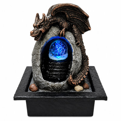 Gothic Dragon Stone Arch Glowing Orb Water Fountain with LED Light - Indoor Fantasy Tabletop Fountain, 12 x 8.5 Inches