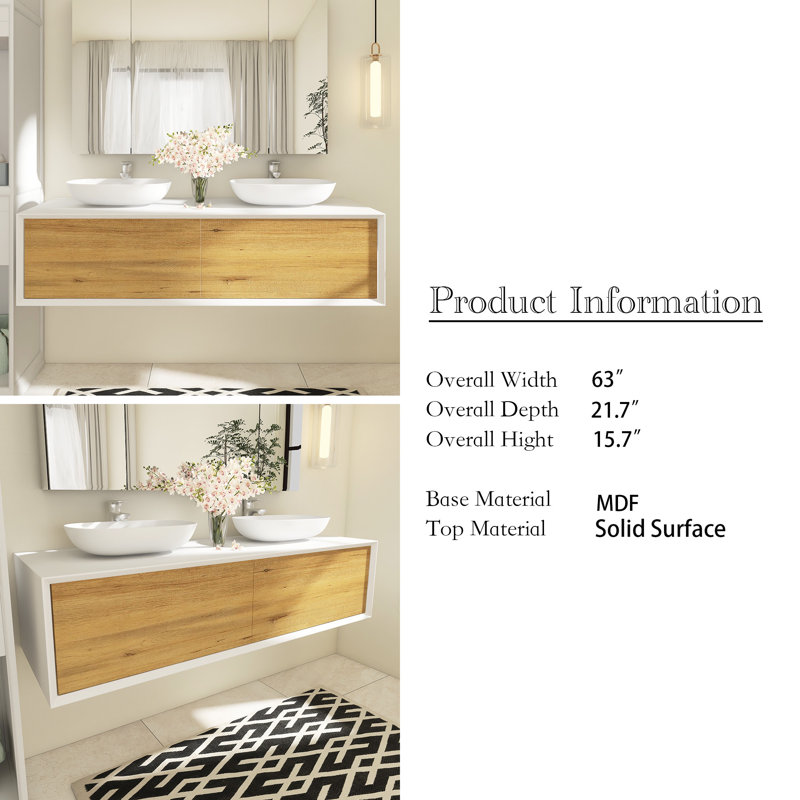 Ensemble de meuble-lavabo double 63 po avec surface solide Shanen