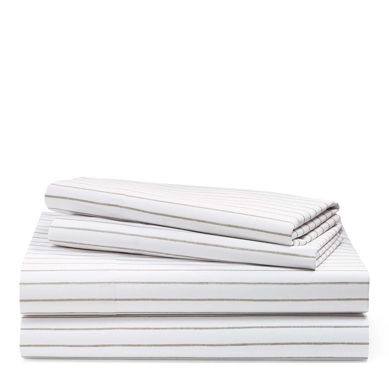 Spencer Striped 100% Cotton Sheet Set, King, Sage