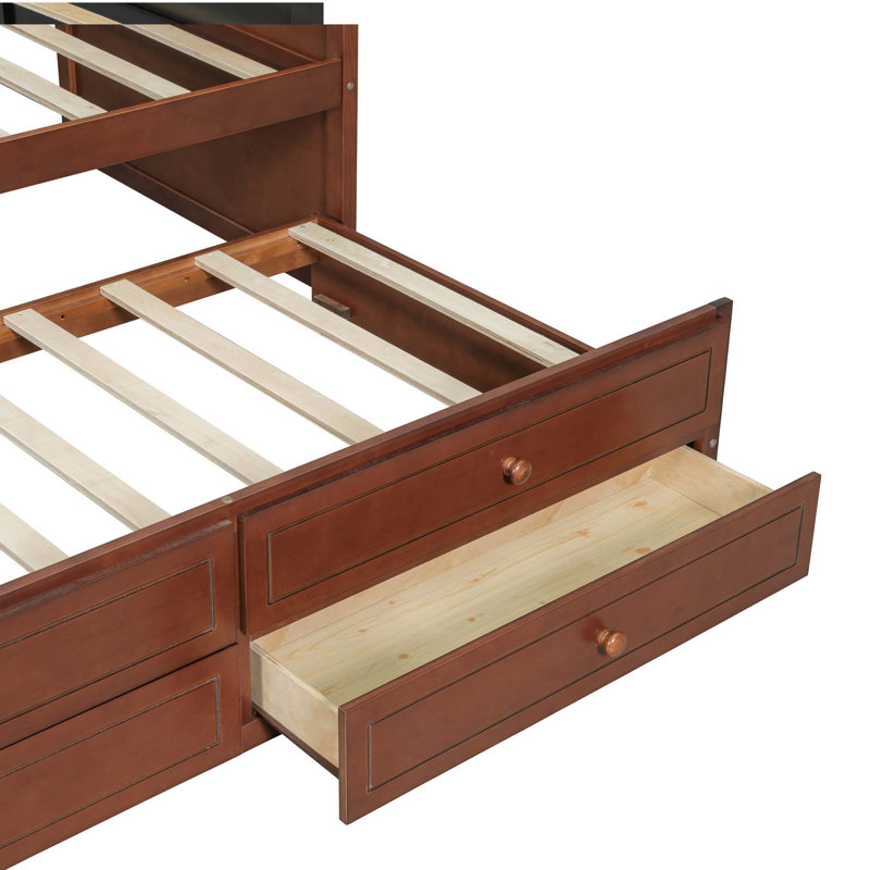 Twin Wooden Daybed with Pull-Out Trundle, Drawers, Walnut