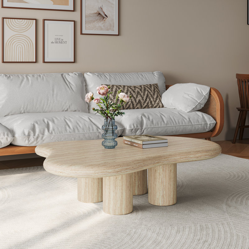 47" Modern Cloud Living Room Coffee Table Natural Wood Finish with Cylinder Four Legs
