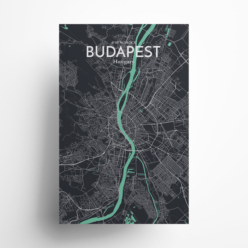 Budapest City Map In Dream - No Frame Print, 17cm H x 11cm W x 0.05cm D