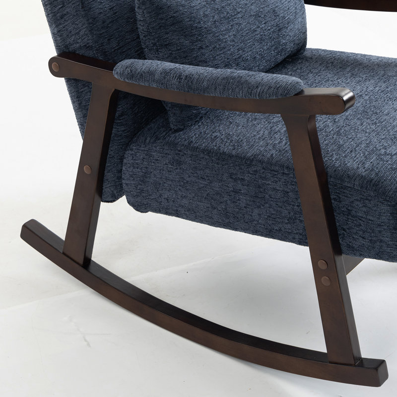 Fauteuil à bascule d'appoint moderne du milieu du siècle avec cadre en bois massif, Blue