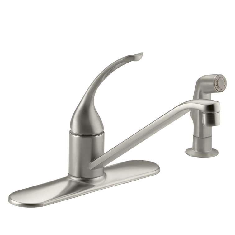 Coralais Three-Hole Kitchen Sink Faucet with 10" Spout, Matching Finish Sidespray and Loop Handle