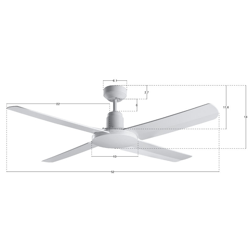 52" Wet Rated Outdoor Ceiling Fan with Remote Control, Modern White Patio Ceiling Fan, White