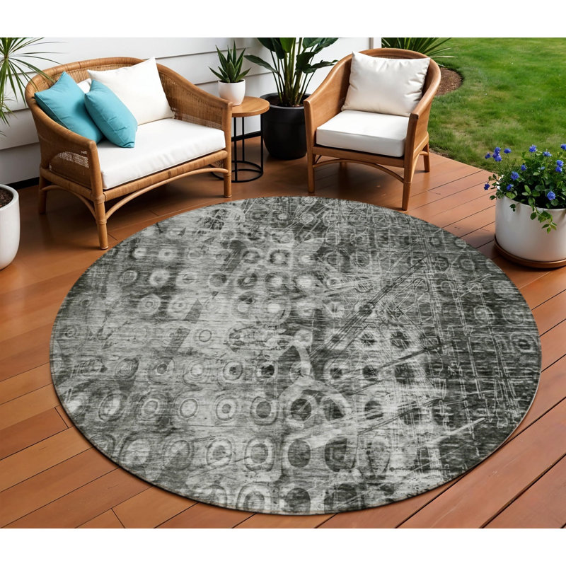Tapis rond gris anthracite lavable et antidérapant 8 pi