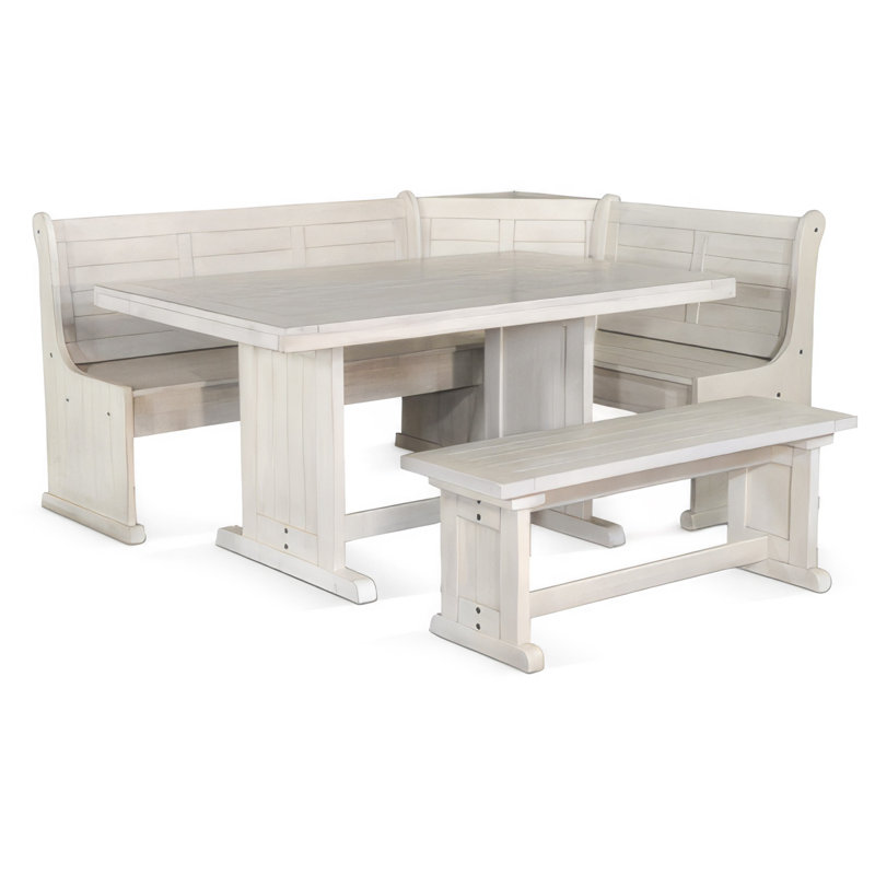 Sime 4Pc Breakfast Nook Set, Dining Table And Corner Bench, White