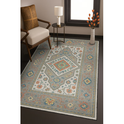 Tapis bleu tissé lavable rétro Mosso