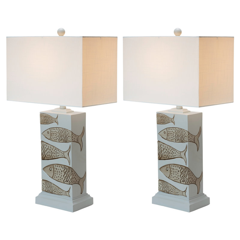 Ensemble de 2 lampes de table en polyrésine 28 po Pompano Coastal Fish - bleu, blanc, naturel