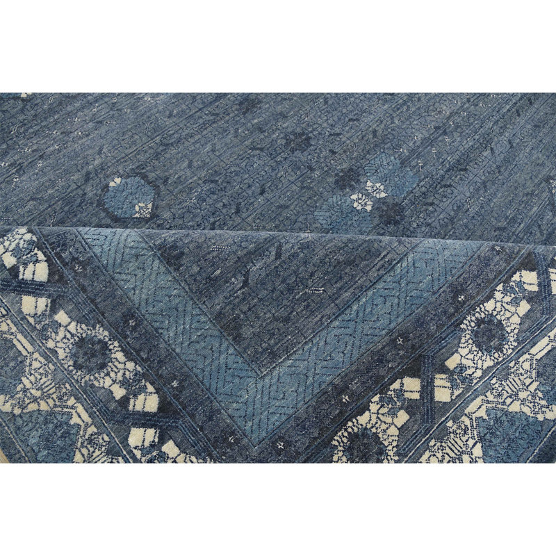 Tapis bleu / beige de haute qualité noué à la main