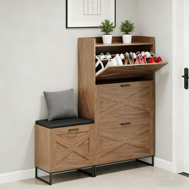 Armoire à chaussures Farmhouse avec banc d'entrée
