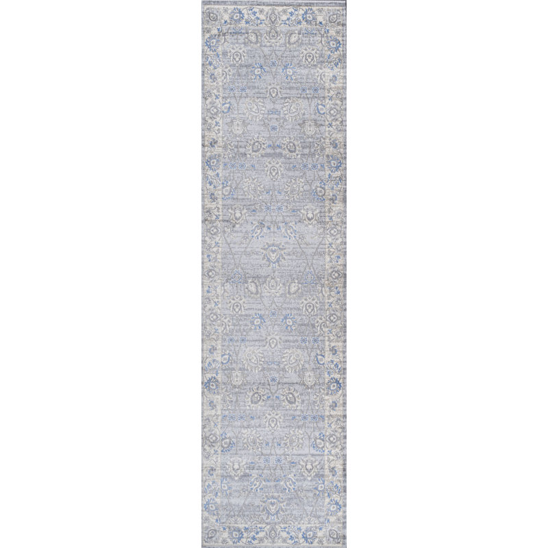 Modern Persian Vintage Moroccan Traditional Gray/Blue Rug, Runner 2'3" x 8'