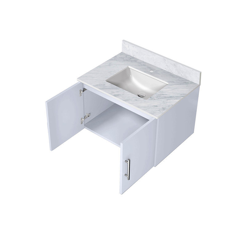Meuble-lavabo de salle de bain 30 po X P 22 po D, avec plateau en marbre de Carrare, Blanc, 30"